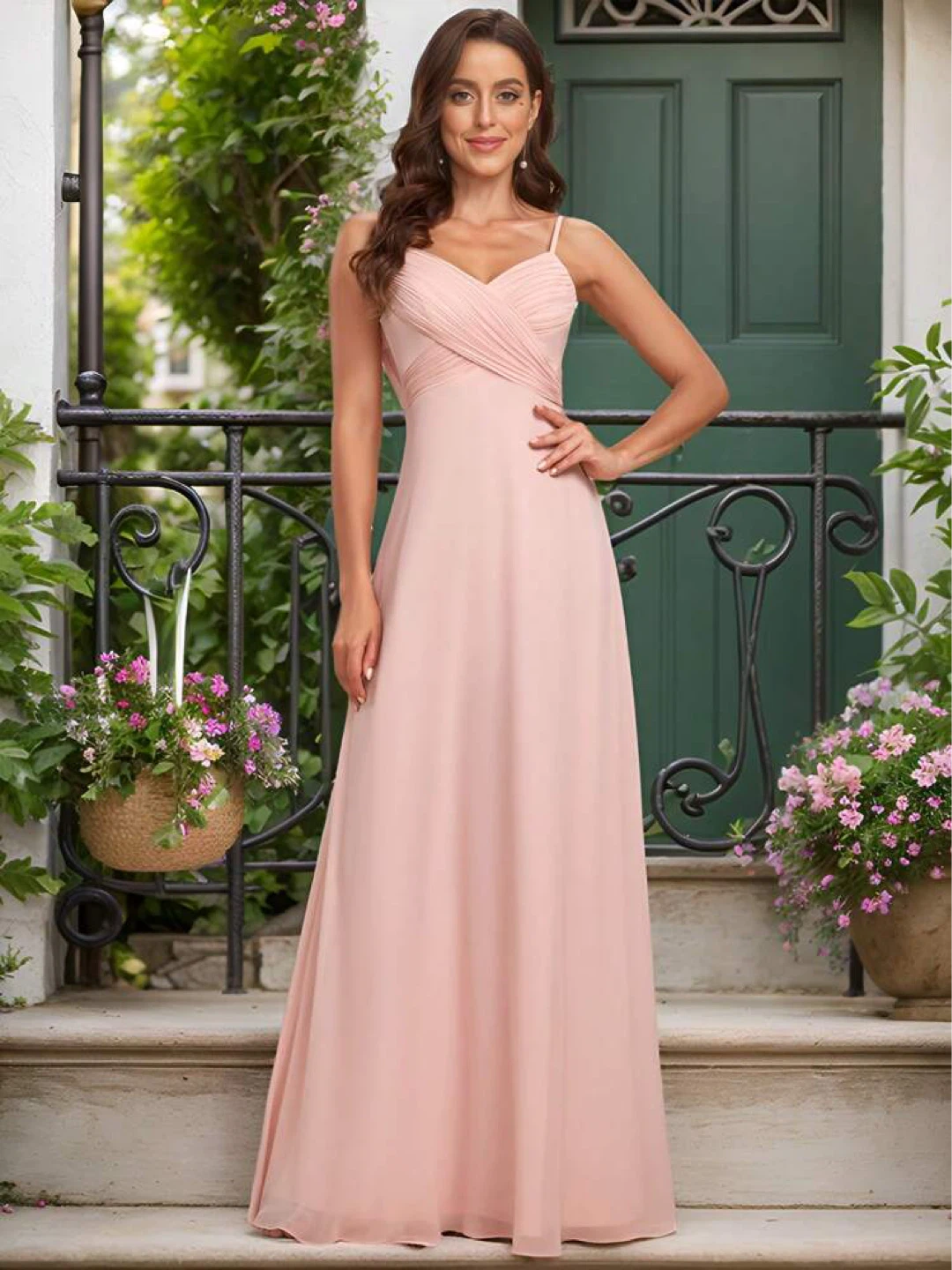 Ever-Pretty Pink Pleated Chiffon Maxi Dress