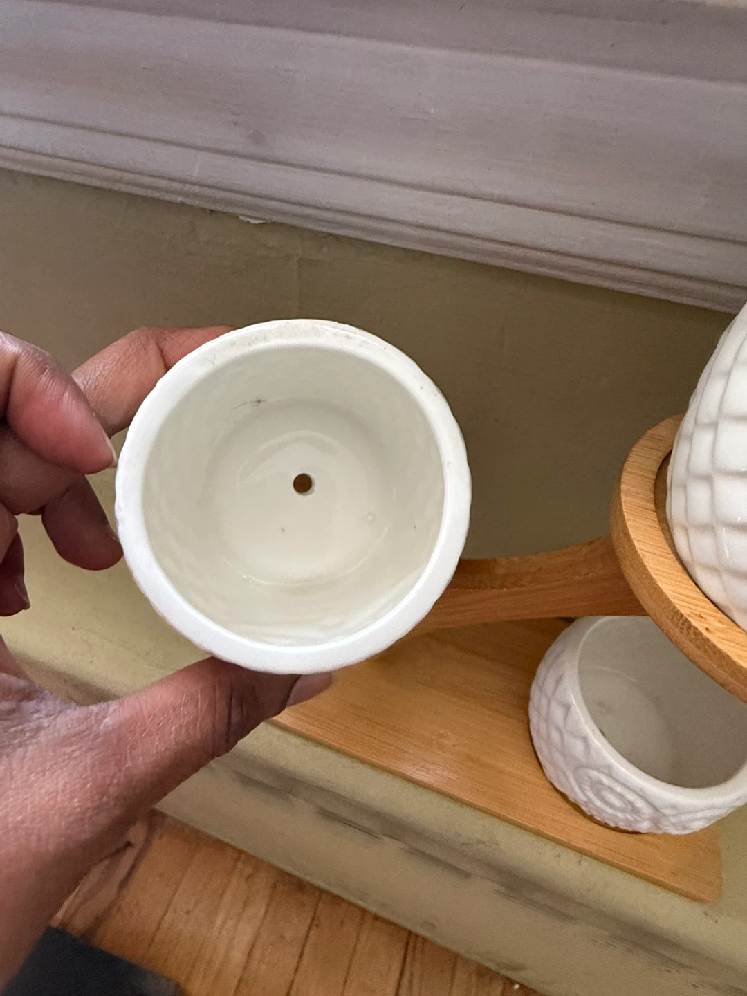 White Owl Ceramic Planter Set with Bamboo Stand - photo 3