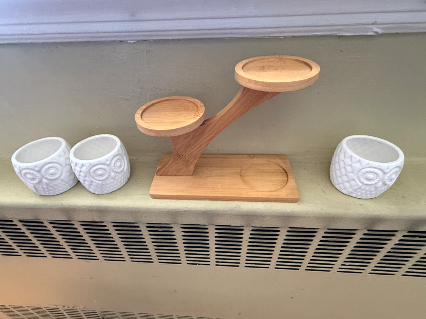 White Owl Ceramic Planter Set with Bamboo Stand - photo 2