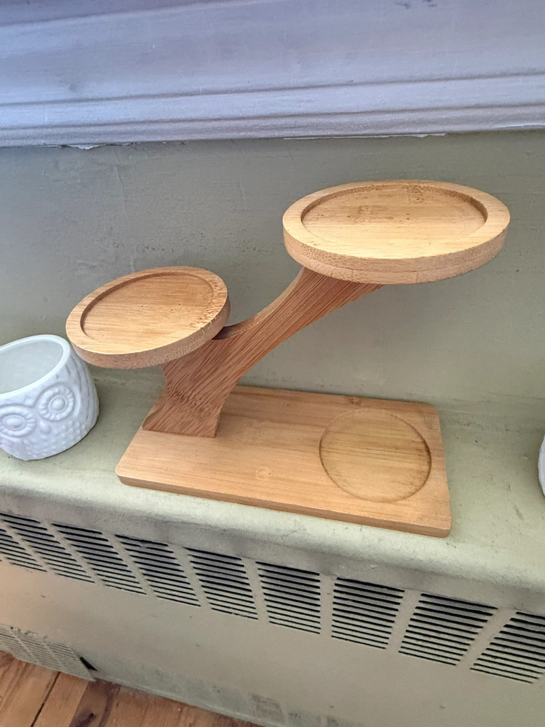 White Owl Ceramic Planter Set with Bamboo Stand - photo 4