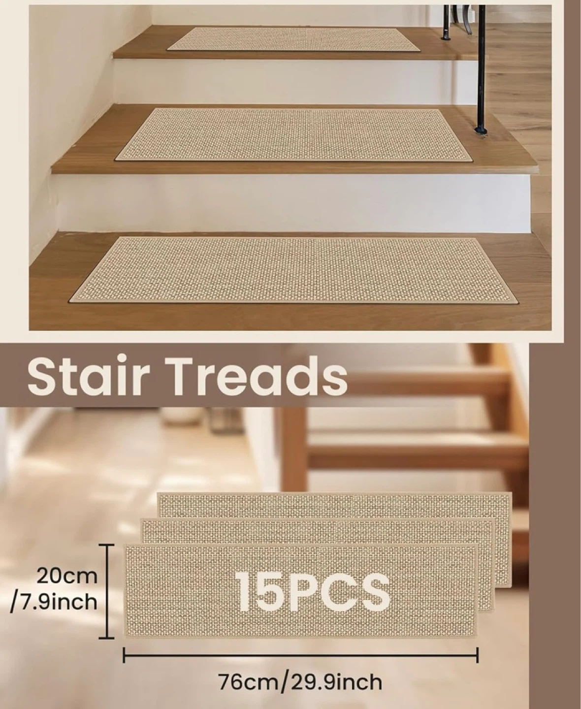 New Carpet Stair Treads 15 Pieces Beige - photo 2