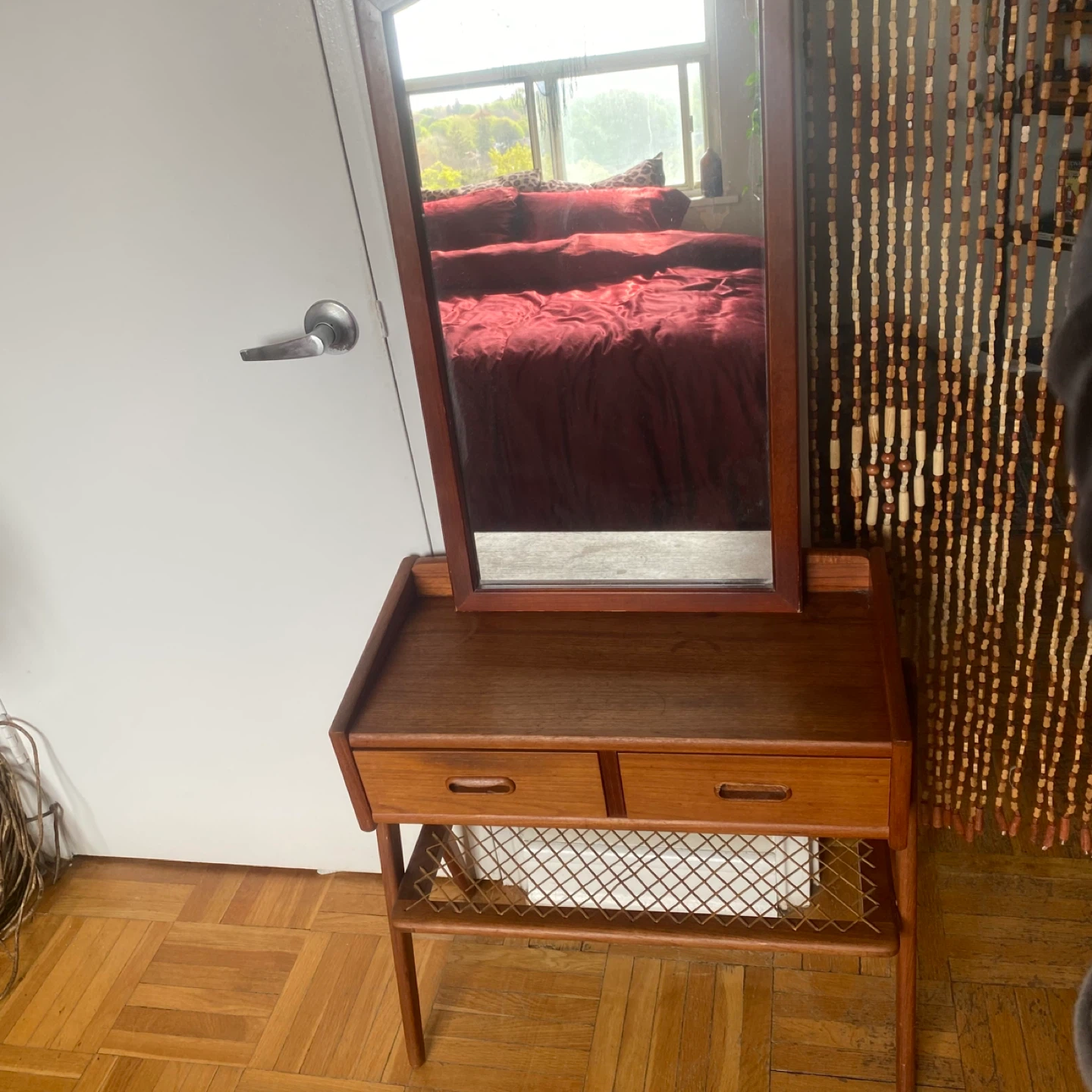 Small Wooden Vanity Table with Mirror