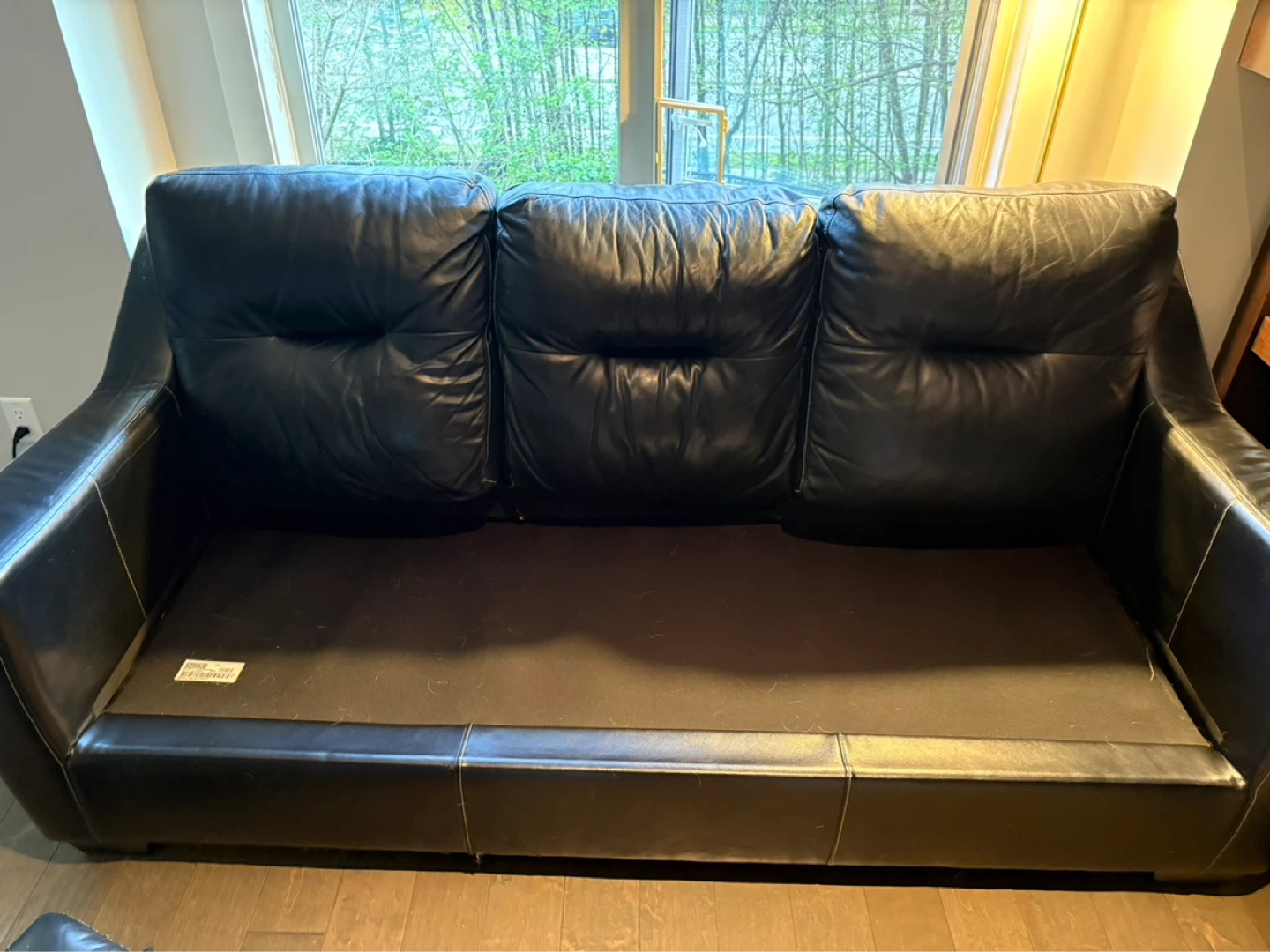 Black Leather 3-Seater Sofa - photo 2