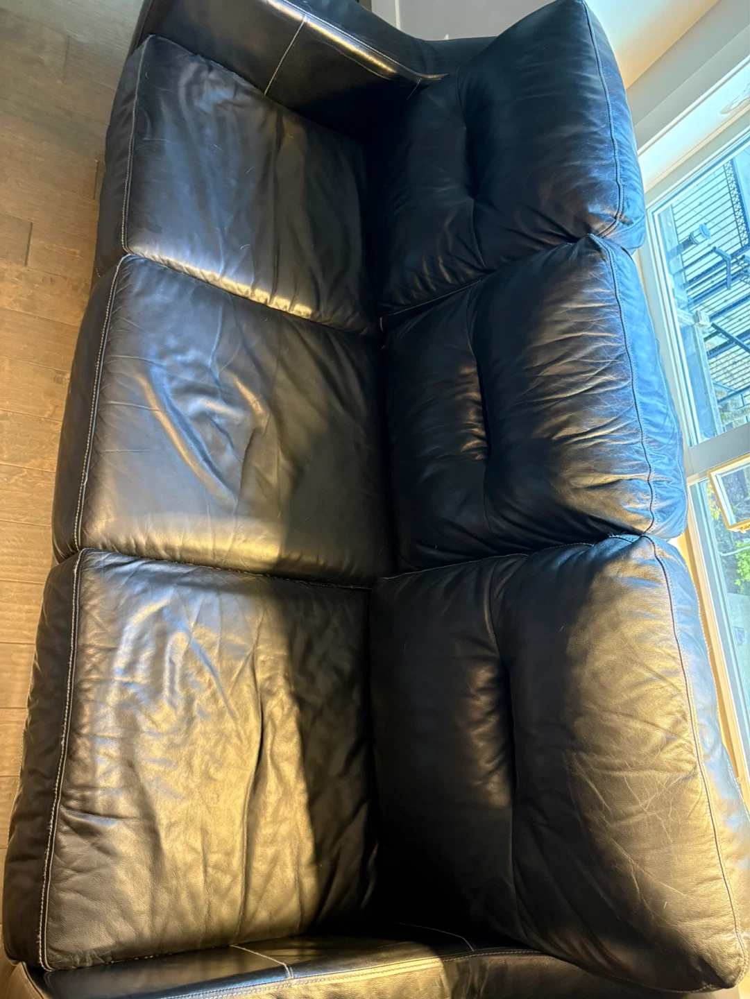 Black Leather 3-Seater Sofa