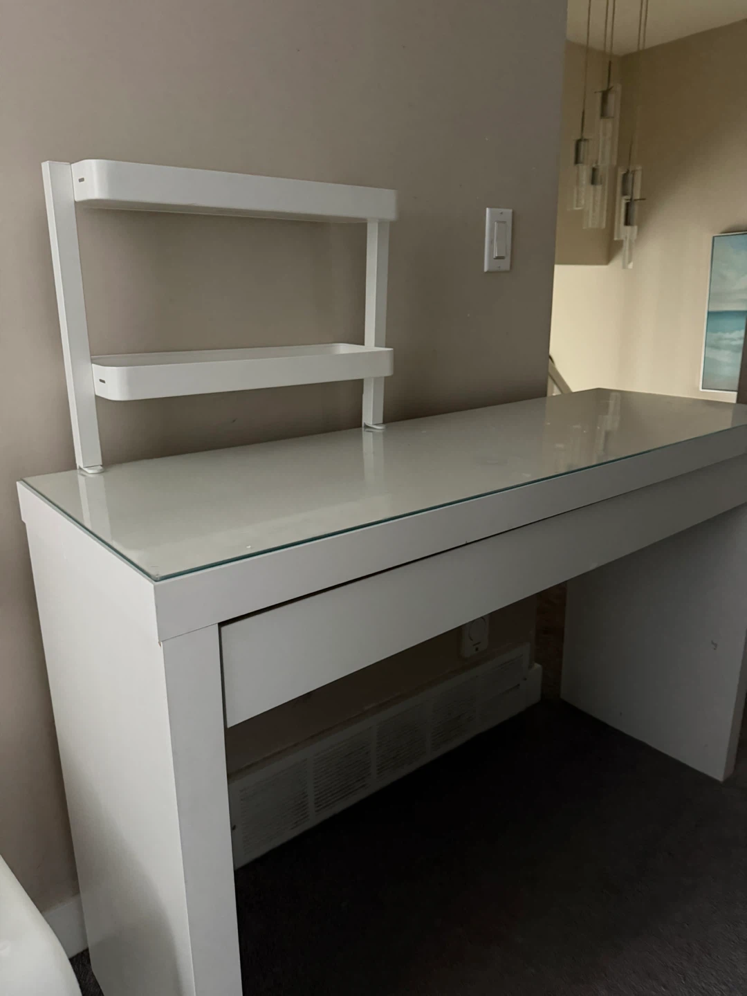 White Desk with Glass Top and Drawer - photo 2