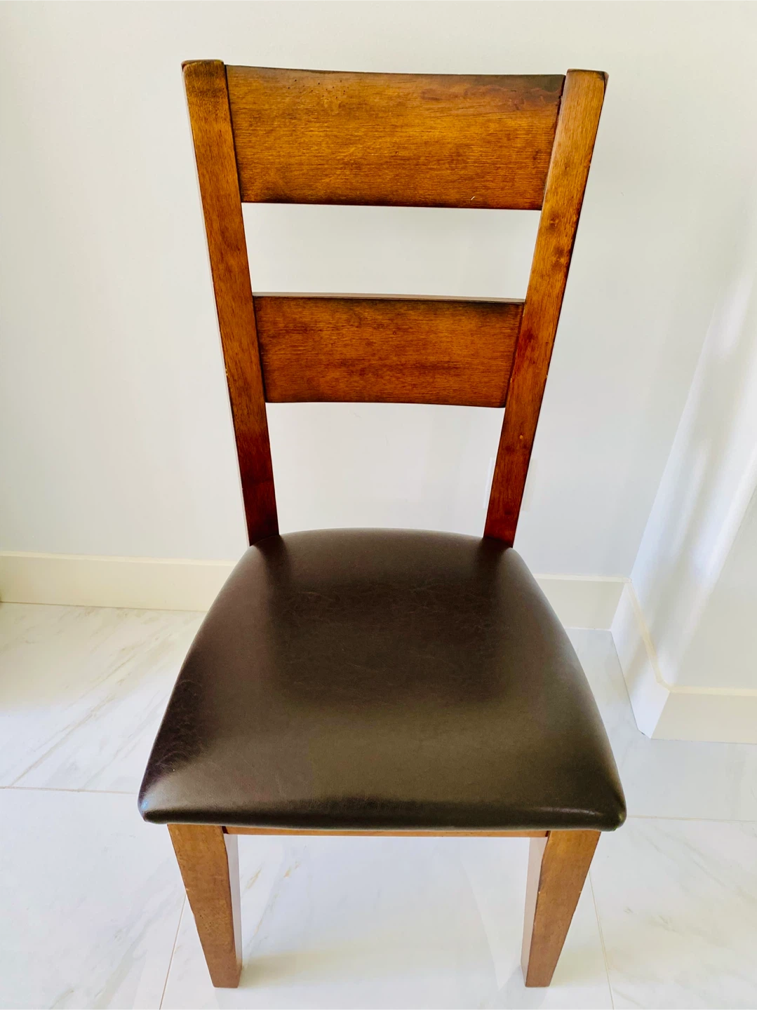 Solid wood Dining Chair with dark brown faux leather