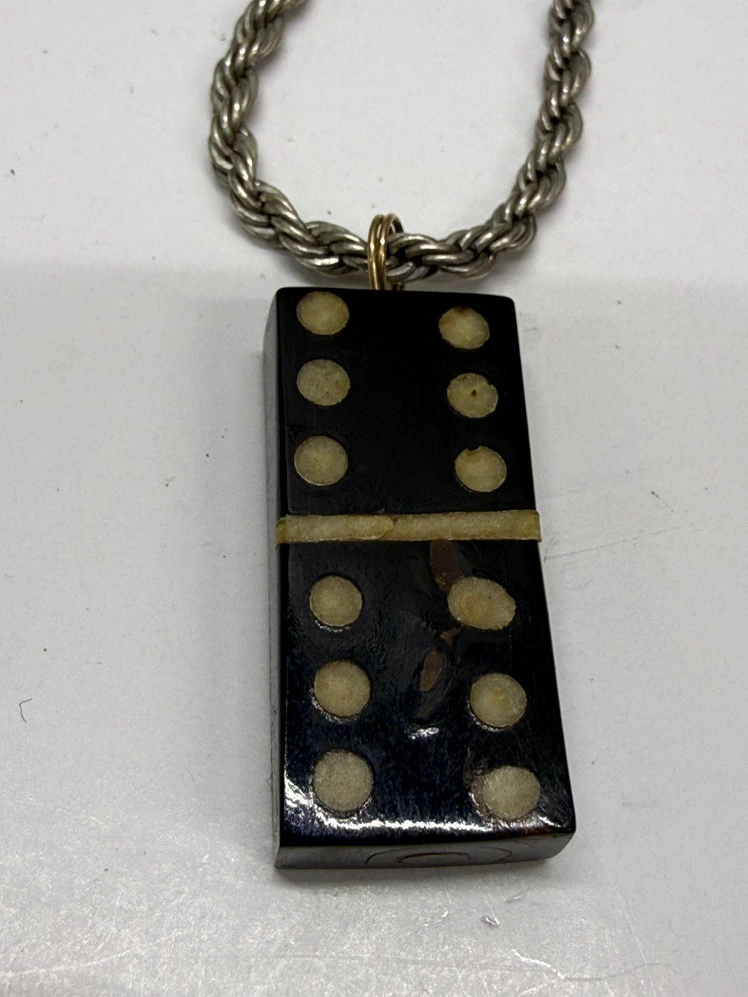Domino Pendant Necklace Retro Charm Chain Sterling