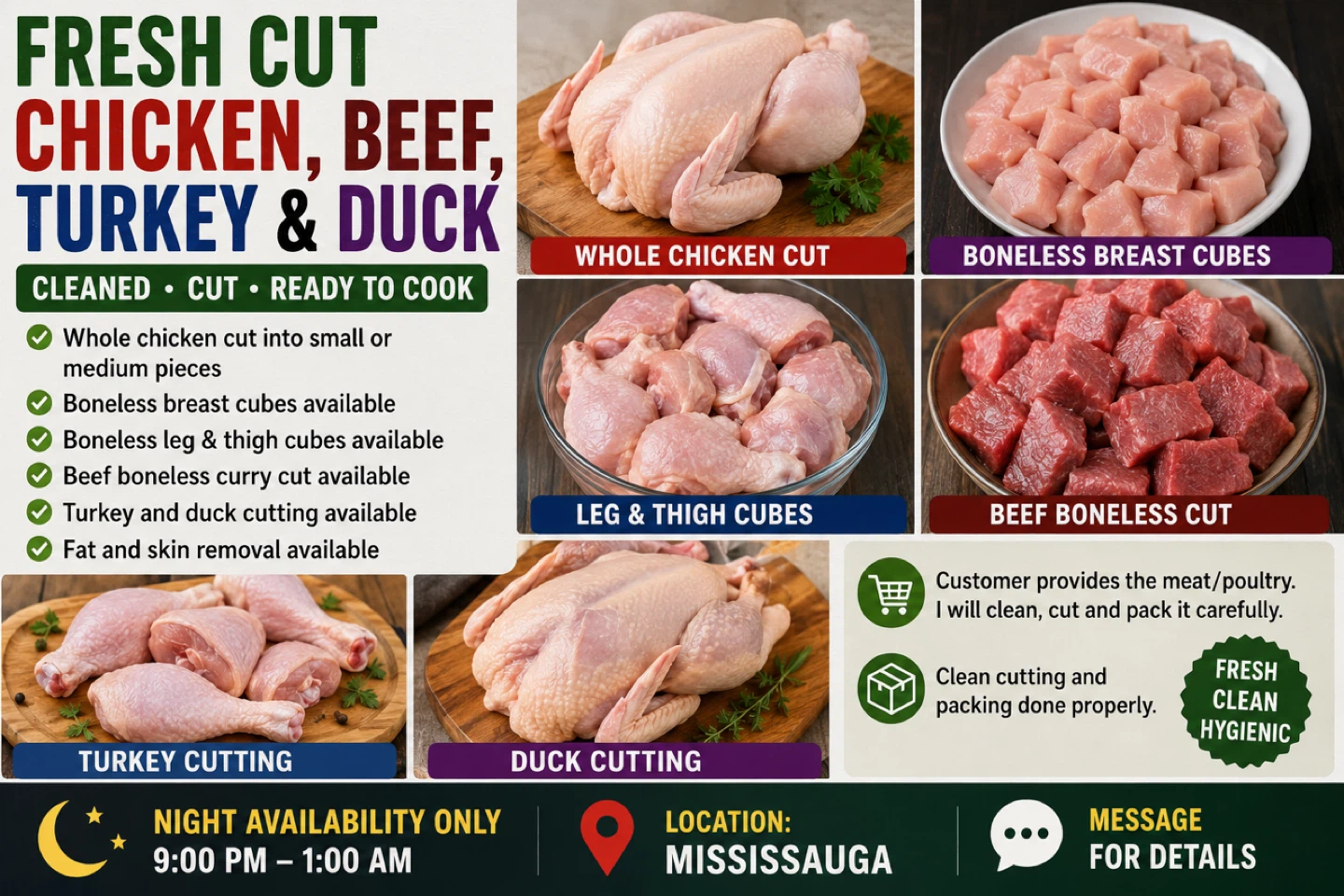 Fresh Cut Chicken, Beef, Turkey & Duck