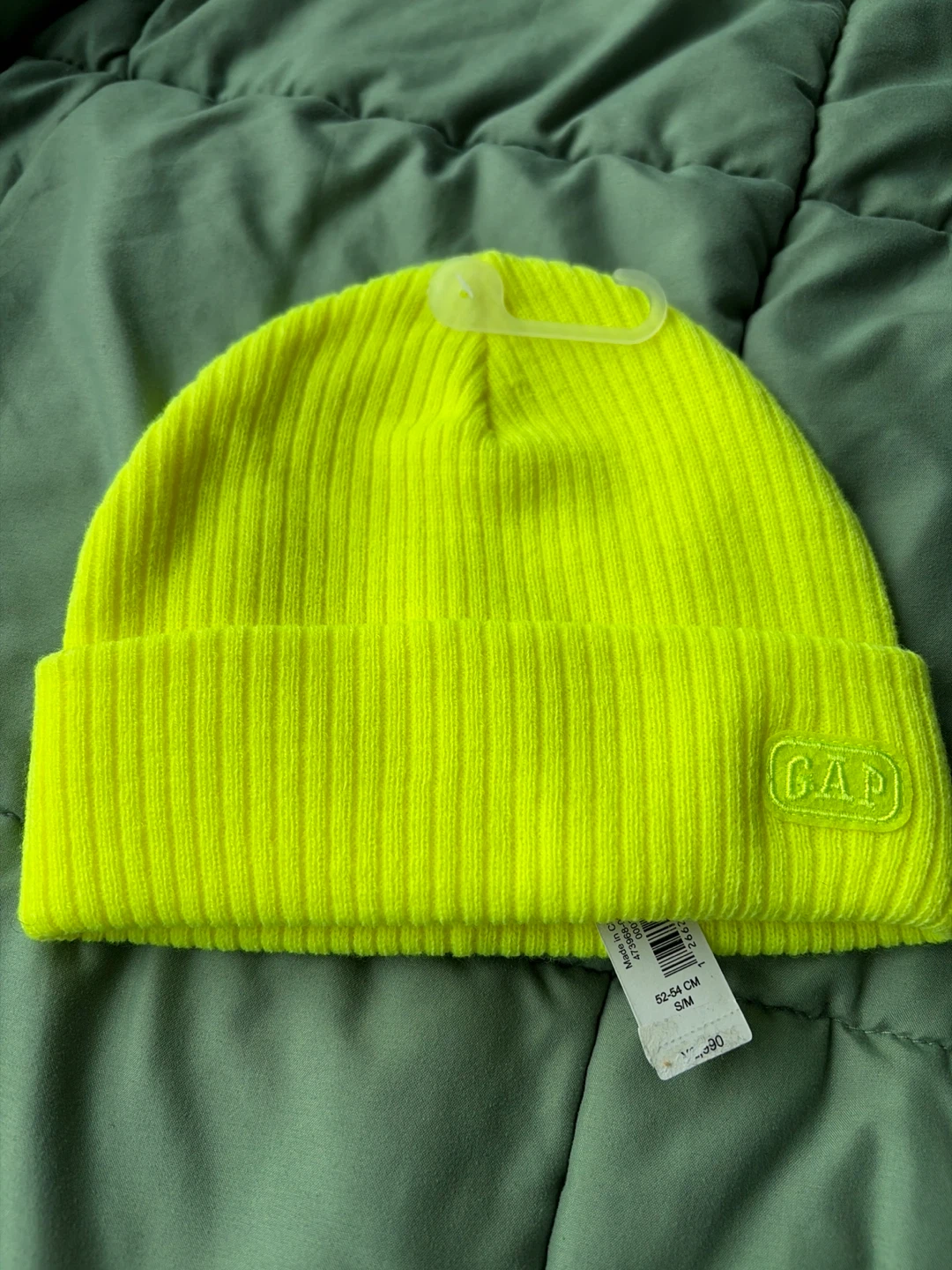 GAP Neon Yellow Ribbed Beanie Hat - Size S/M