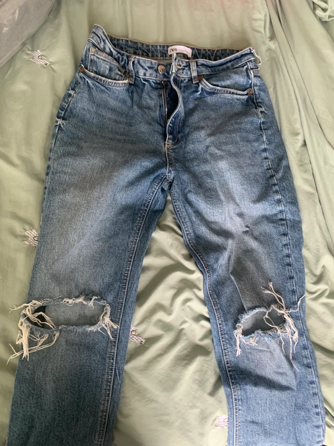 ZARA Blue Denim Ripped Jeans - Size 8