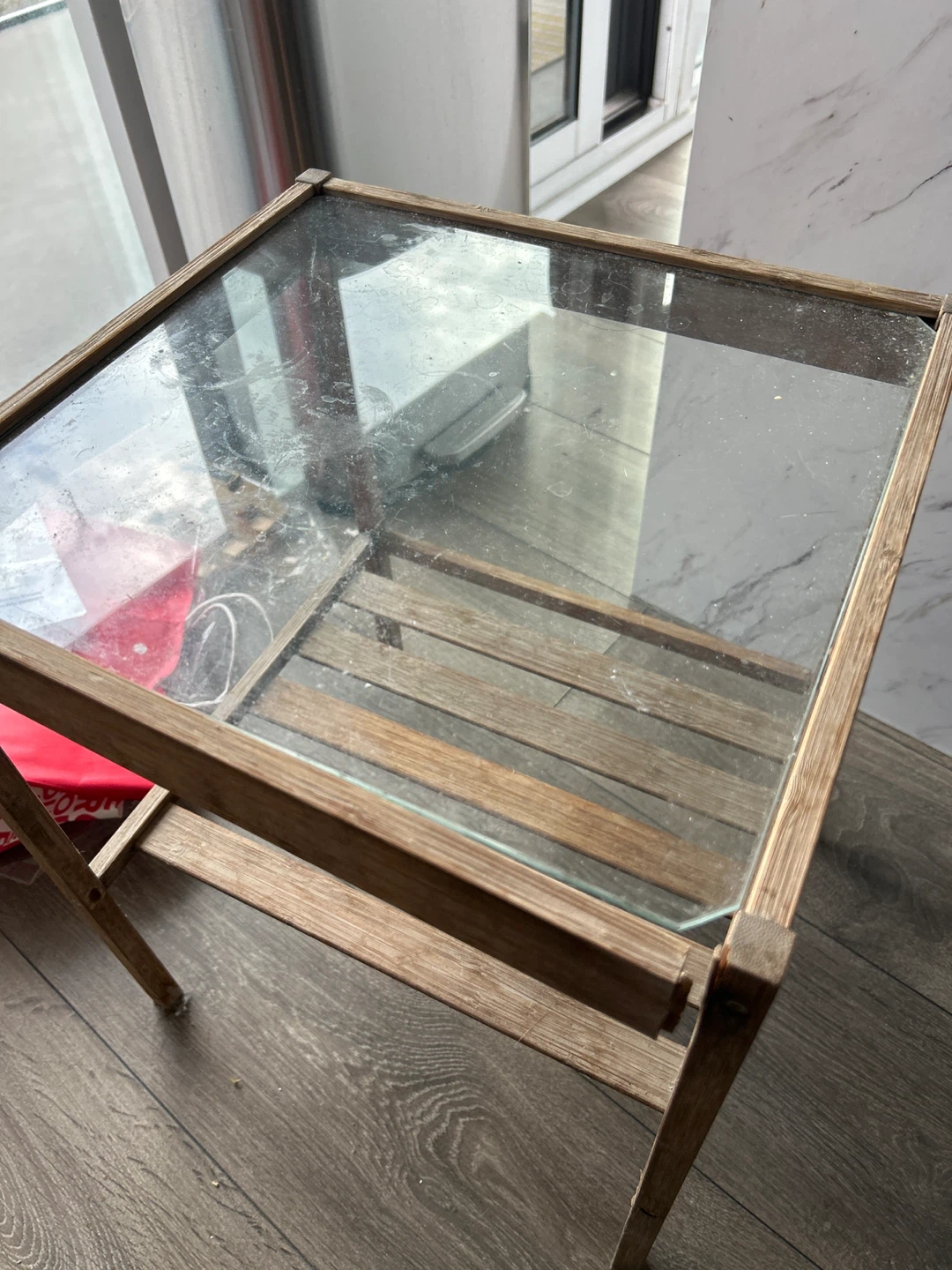 Wooden Side Table with Glass Top