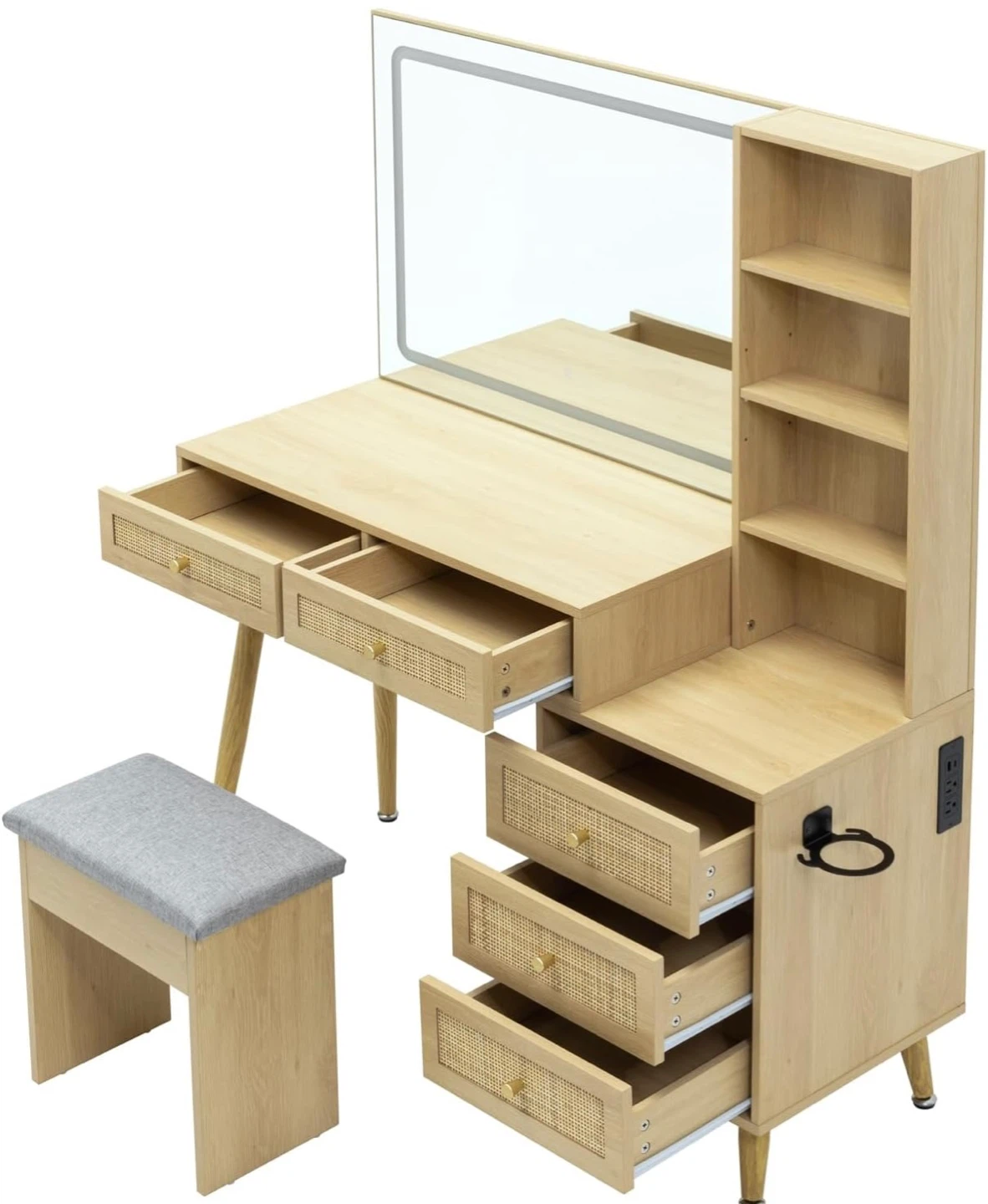 Lighted Vanity Desk with Stool and Storage Shelves - photo 5