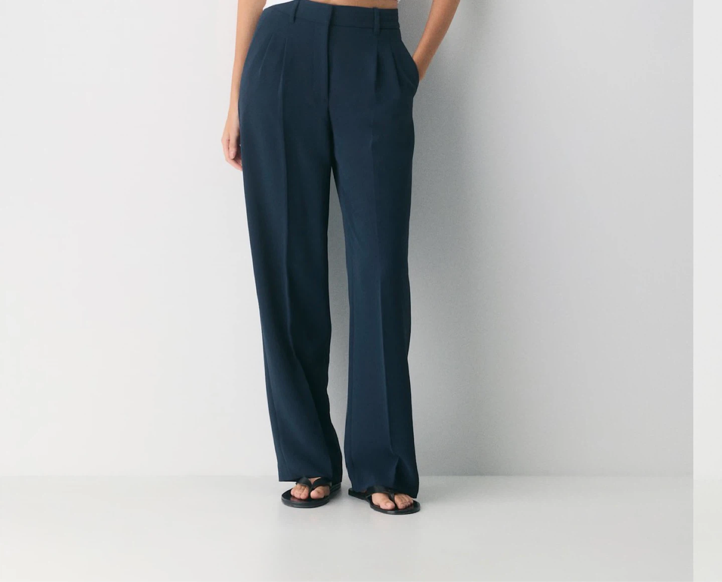 Navy Wide-Leg Trousers