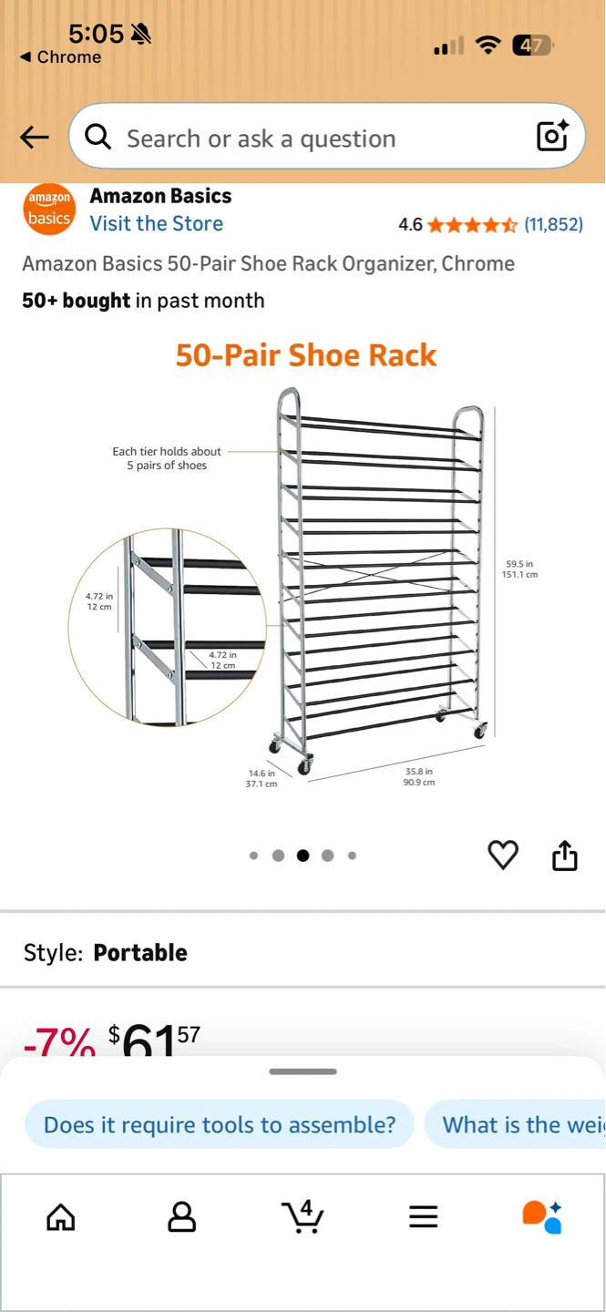 large shoe rack Amazon Basics 50-Pair Shoe