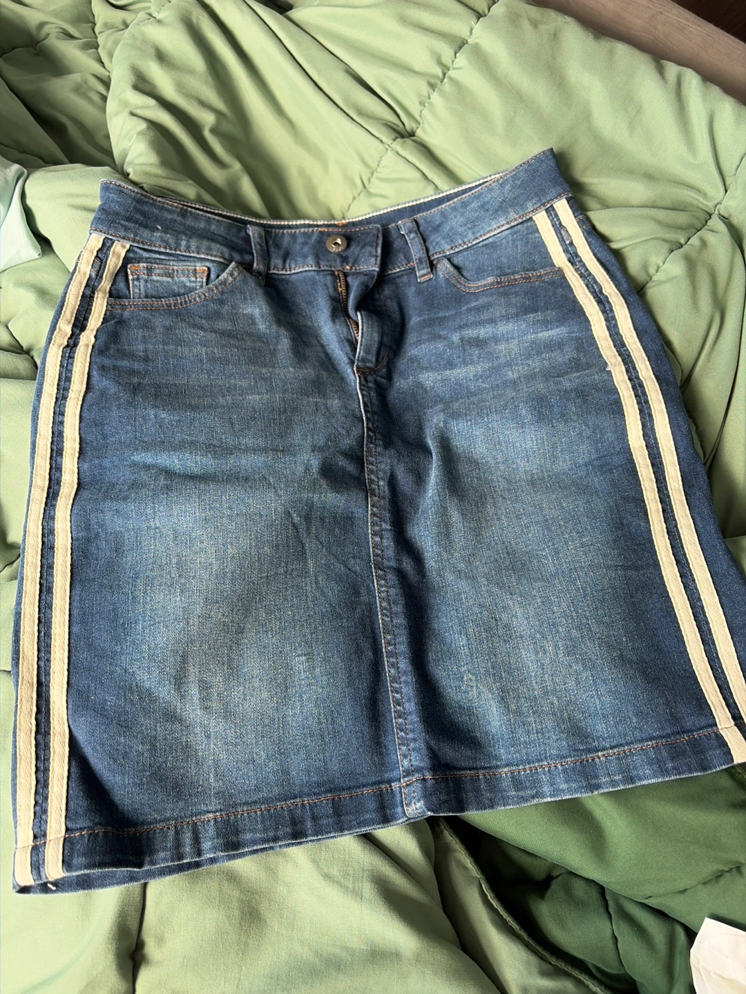 Denim Skirt with Side Stripes