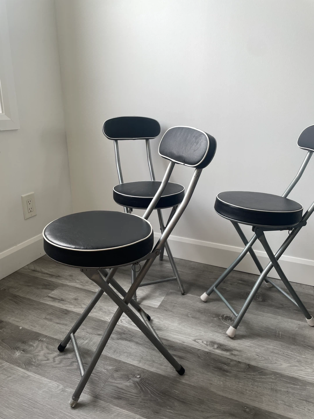 Set of 3 Black Folding Stools with Backrests