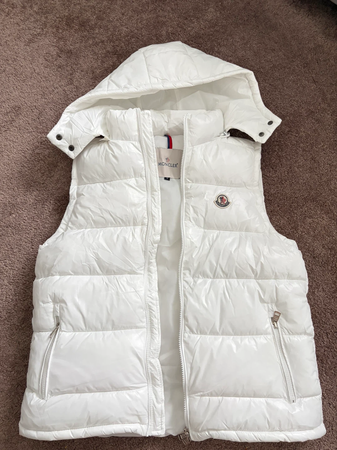 Moncler White Puffer Vest with Hood
