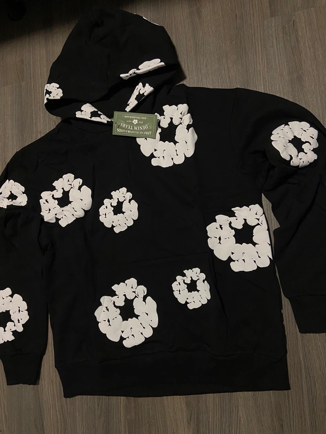 DENIM TEARS Hoodie Black White Flower Print - photo 3