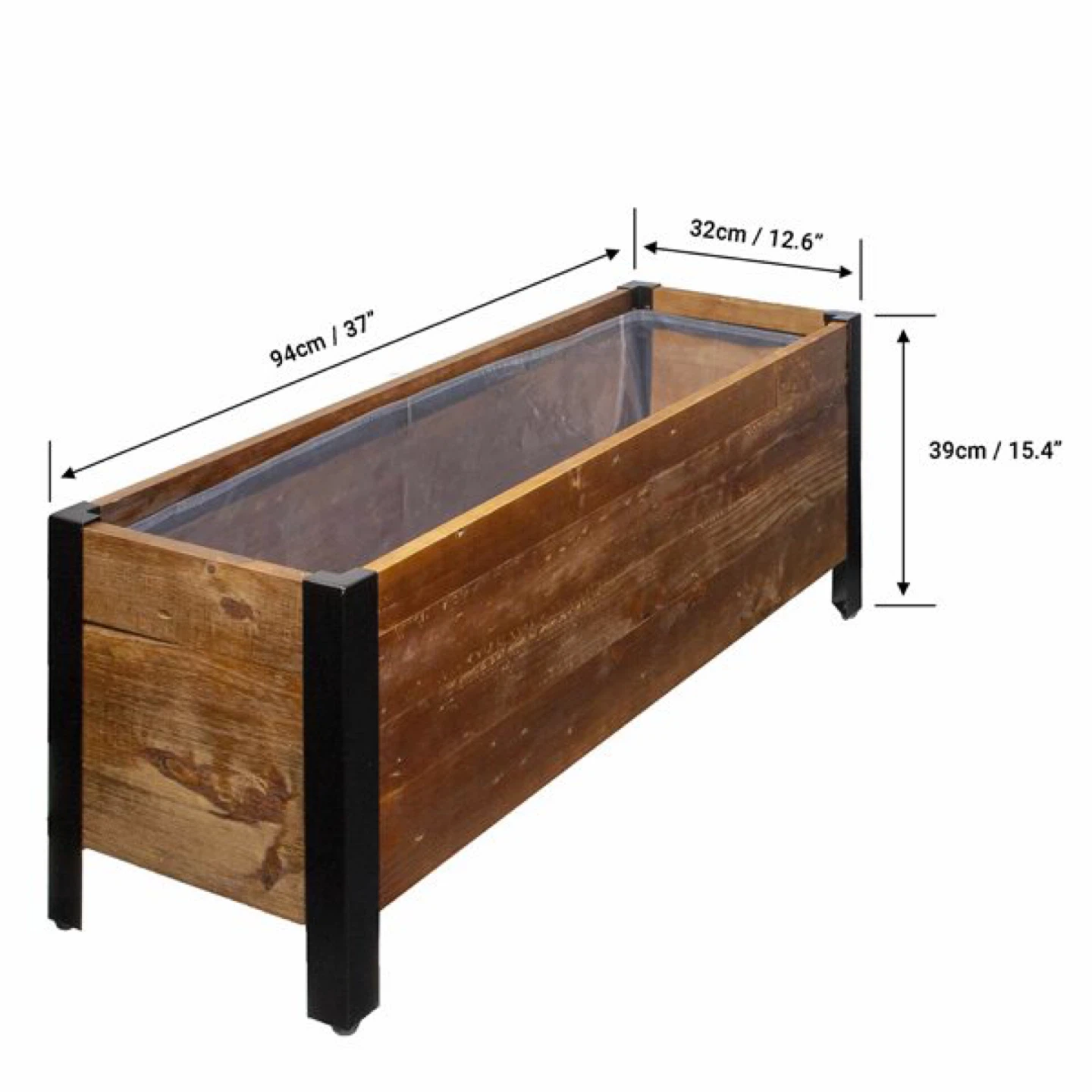 Wooden Planter Box with Metal Frame