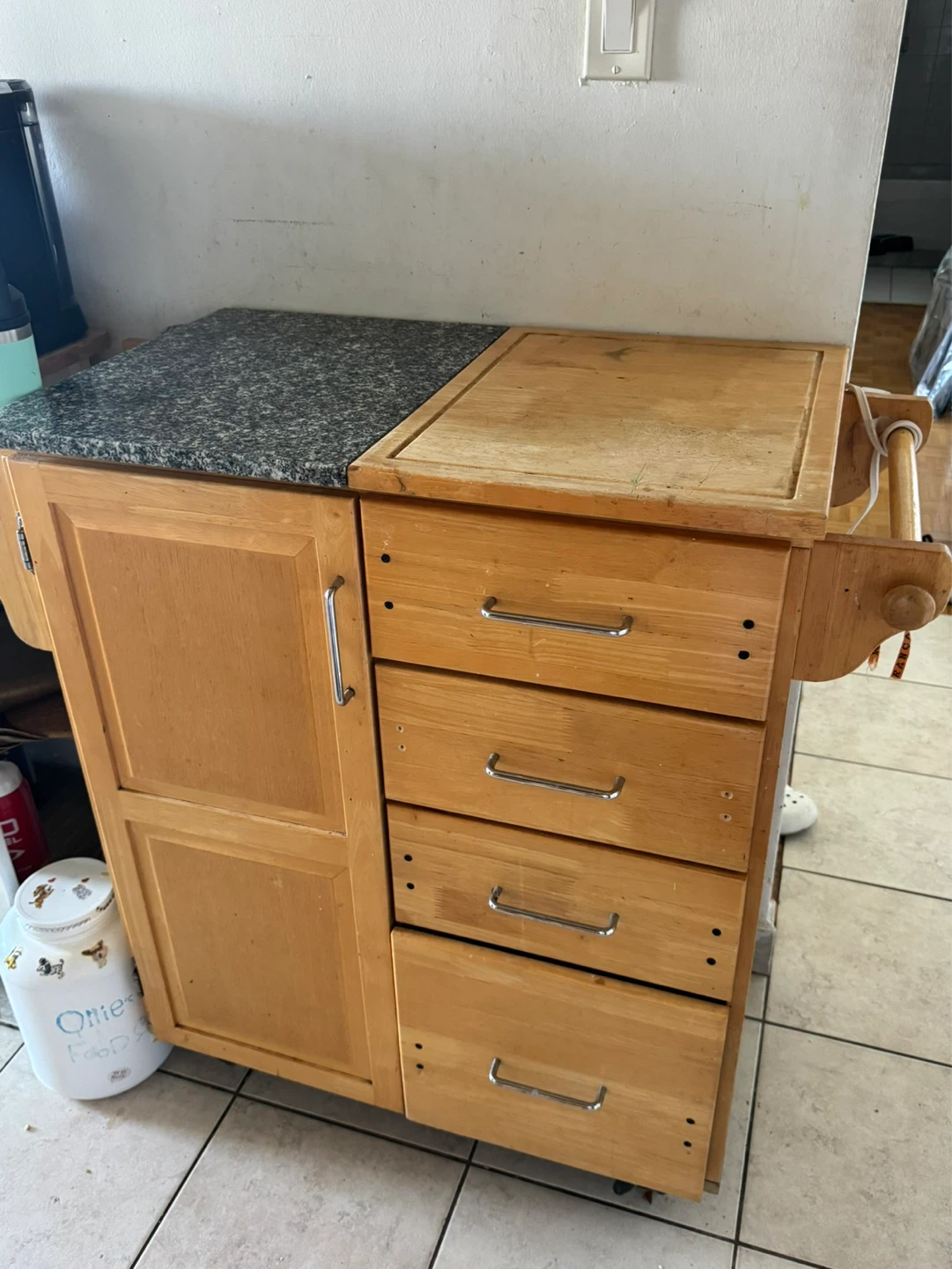 Wooden kitchen cart with granite and butcher block top - photo 2