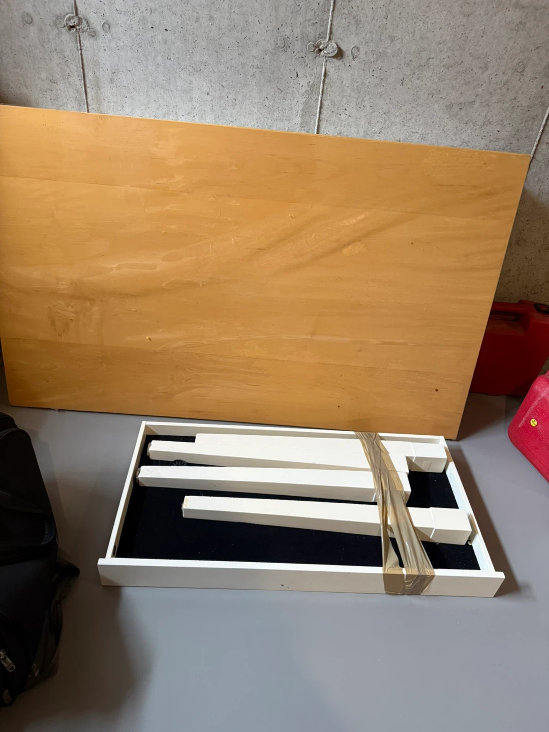 Unassembled Wood Table Top with White Frame