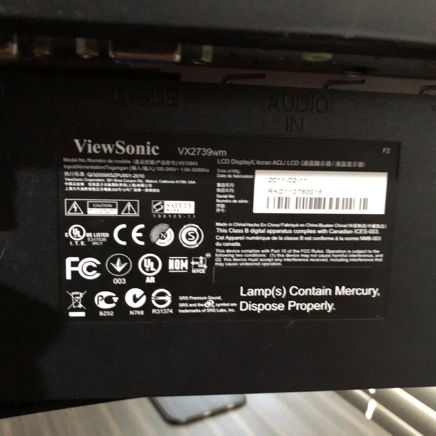 ViewSonic VX2739WM LCD Monitor
