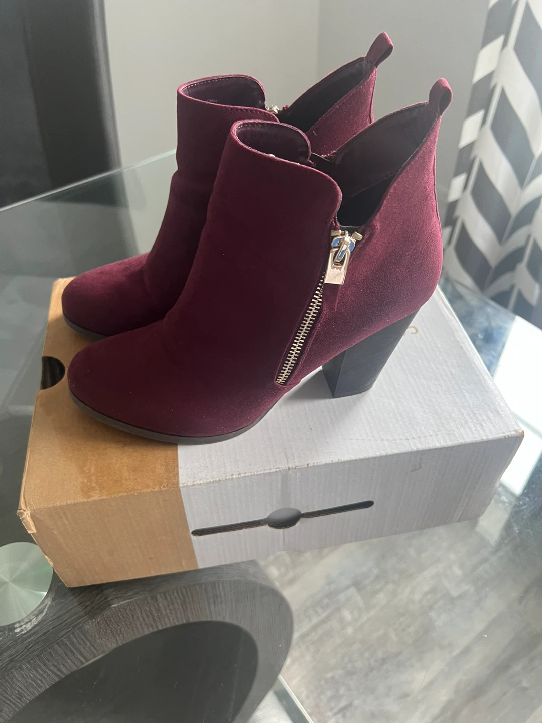 Burgundy Suede Ankle Boots