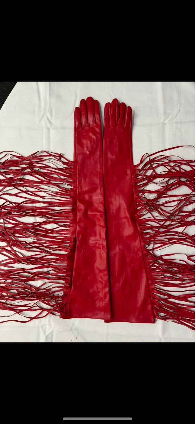 Red Fringe Long Gloves