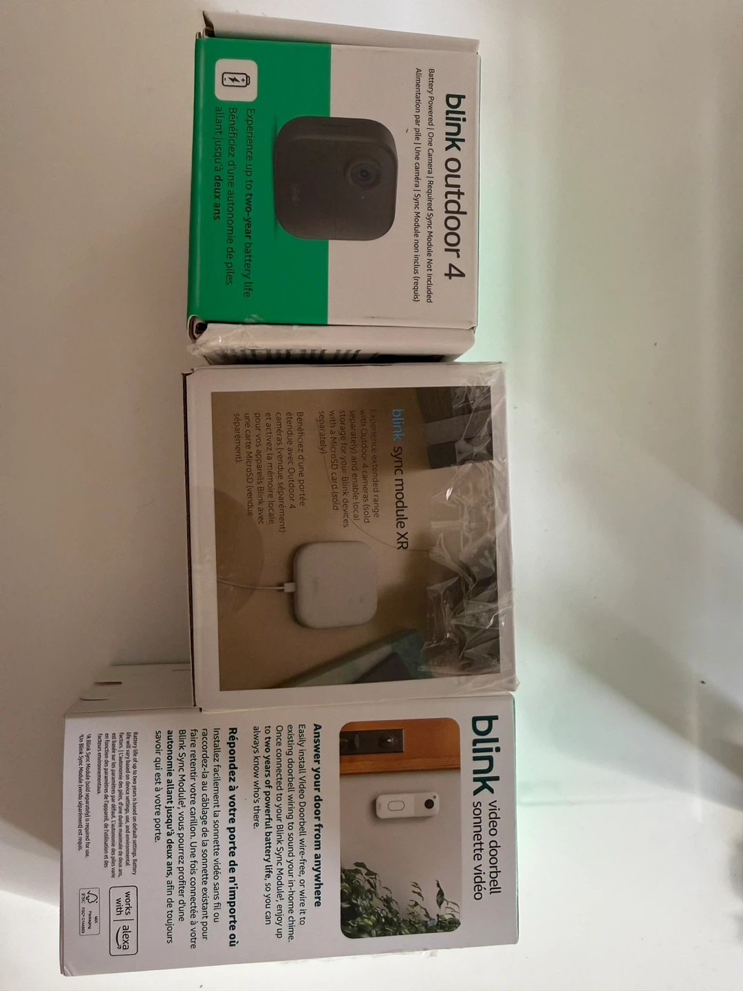 Blink Video Doorbell, Sync Module XR, and Outdoor Camera