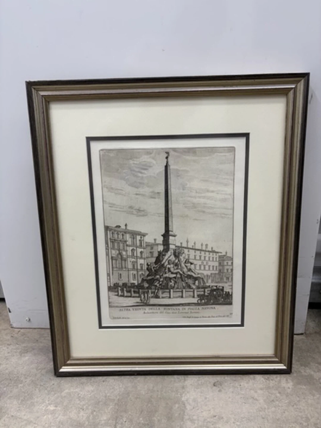 Framed Etching "altra vista della Fontana in Piazza Navona"