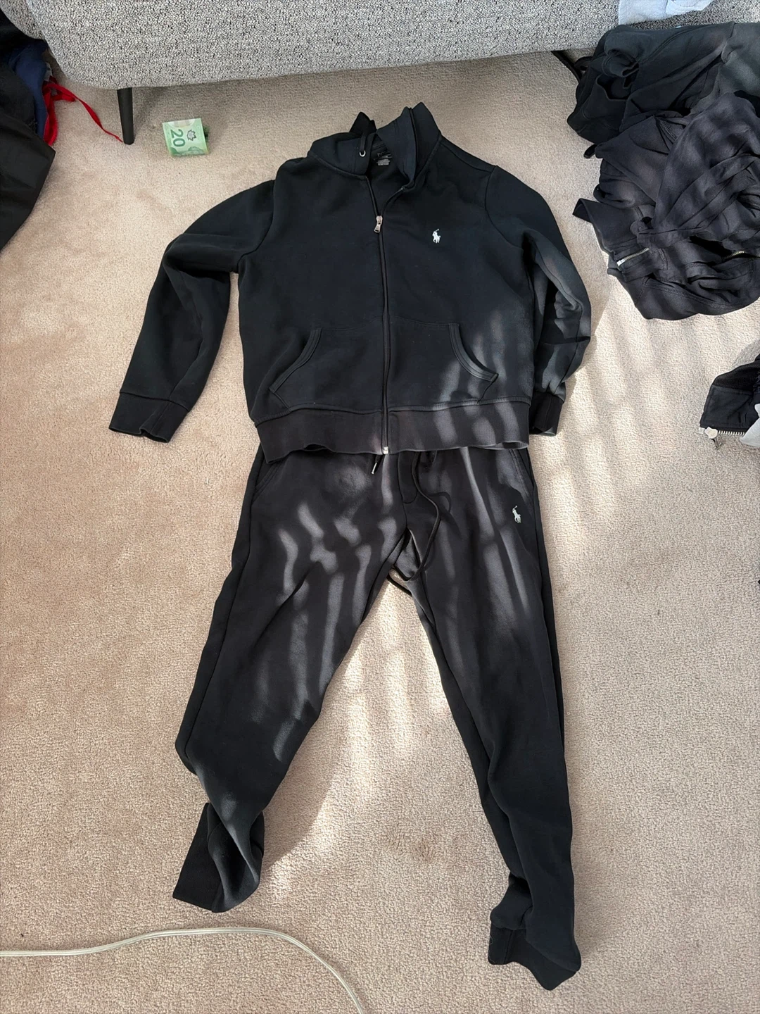 Polo Ralph Lauren Black Zip-Up Hoodie and Joggers Set - Size M
