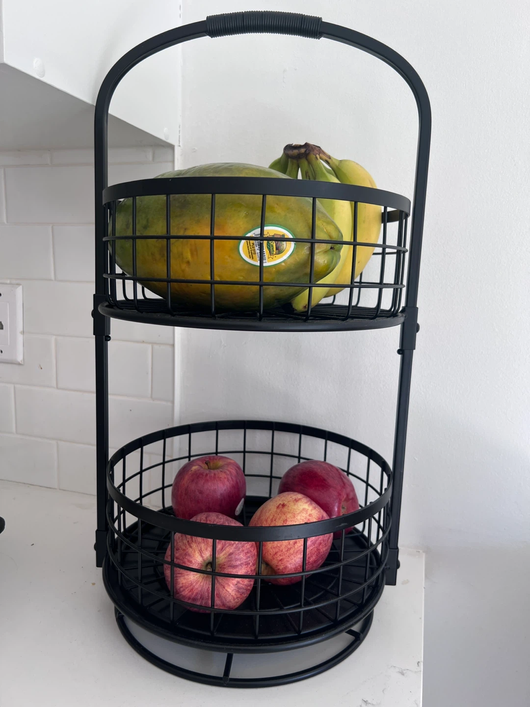 2-Tier Black Metal Fruit Basket
