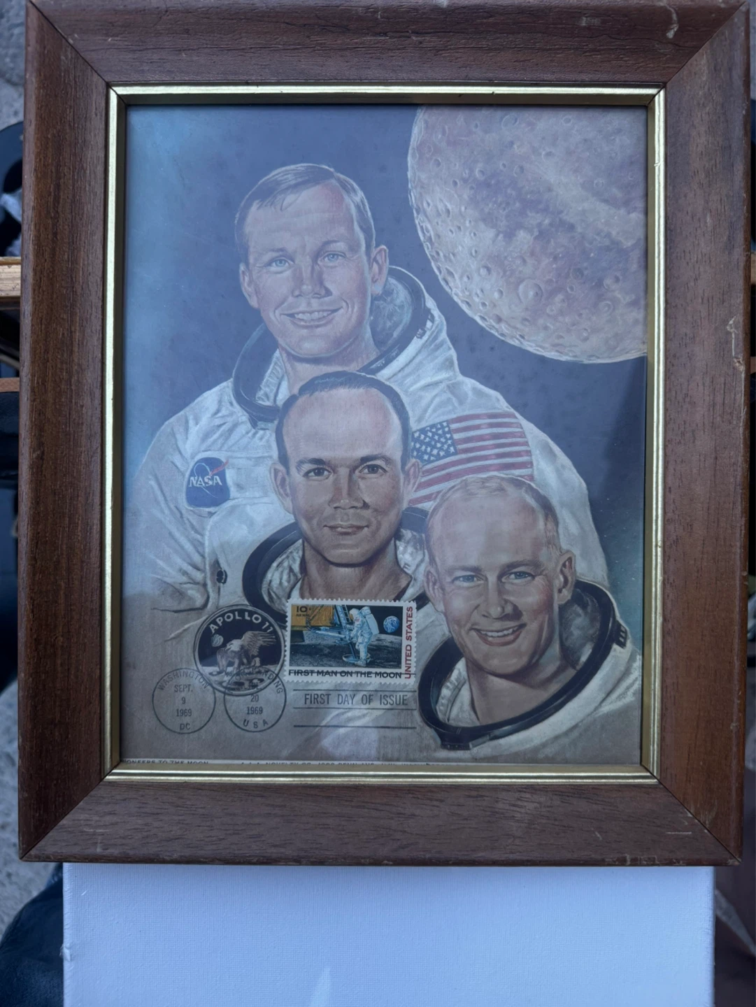 Apollo 11 First Day of Issue Framed Print with Stamp