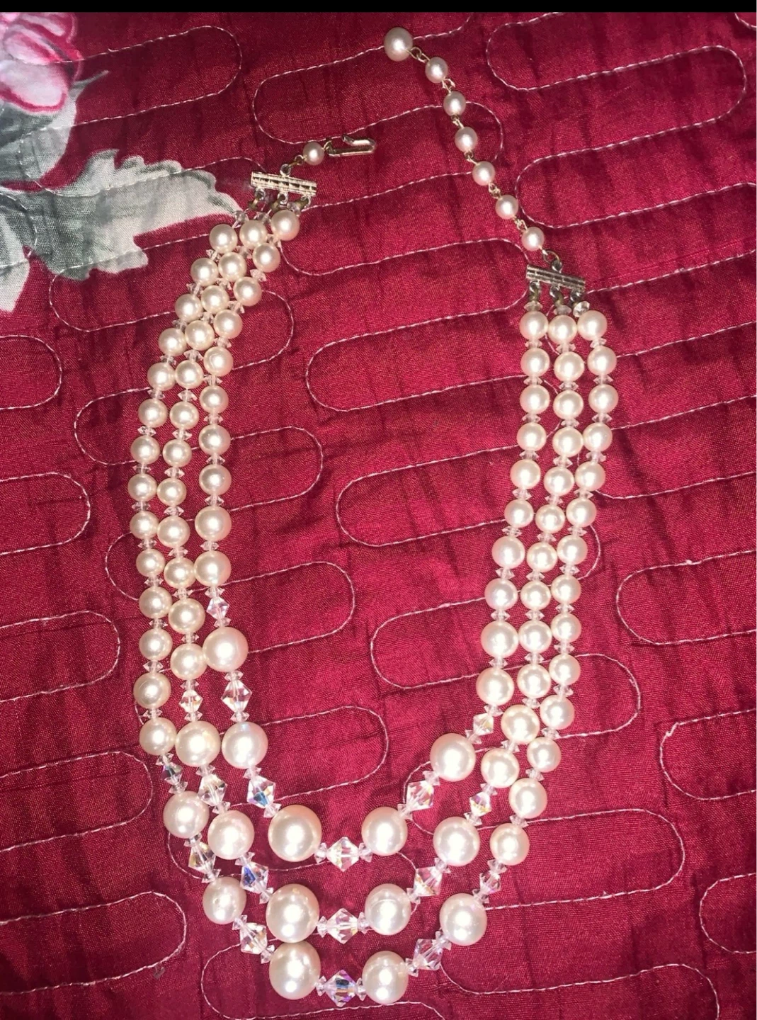 3-Strand Faux Pearl and Crystal Necklace - photo 2