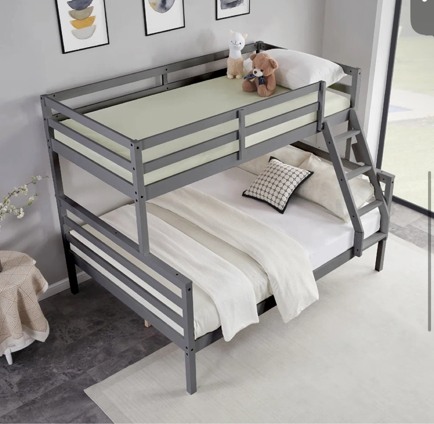 Grey Wooden Bunk Bed with Ladder - photo 3