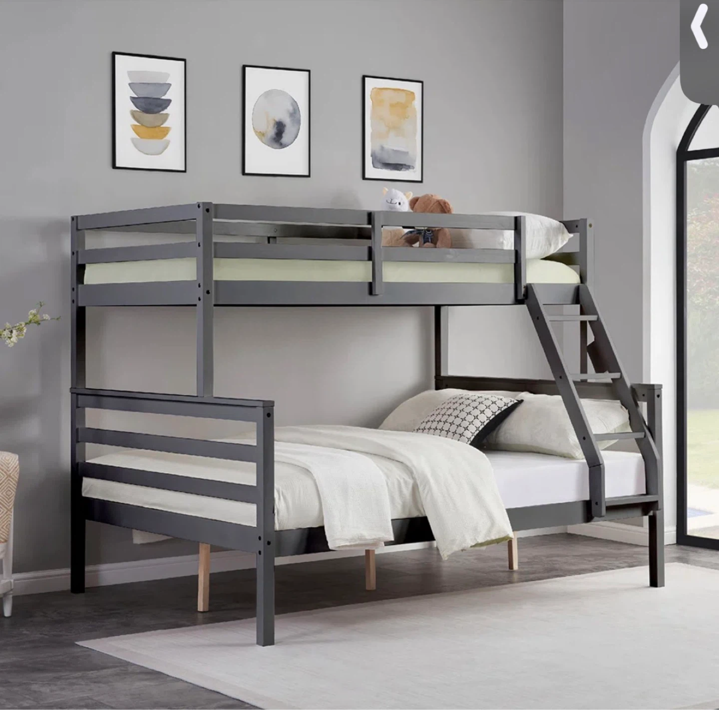 Grey Wooden Bunk Bed with Ladder