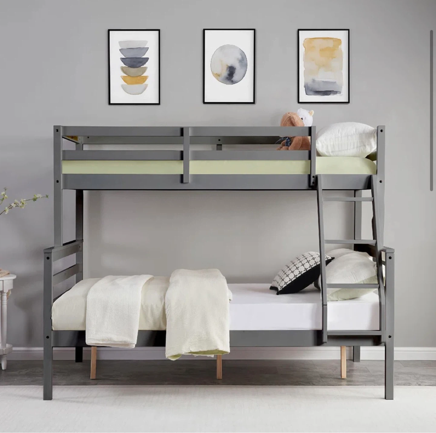 Grey Wooden Bunk Bed with Ladder - photo 2