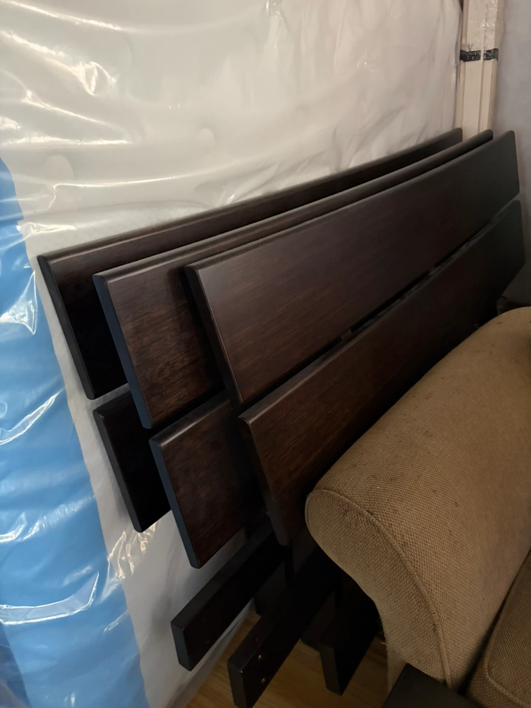 New queen size bed frame, mattress and nightstand matching set. - photo 2