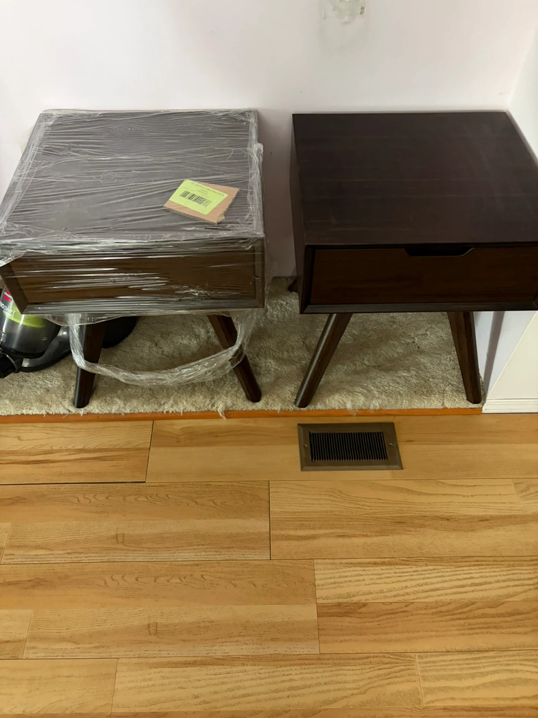 New queen size bed frame, mattress and nightstand matching set. - photo 3