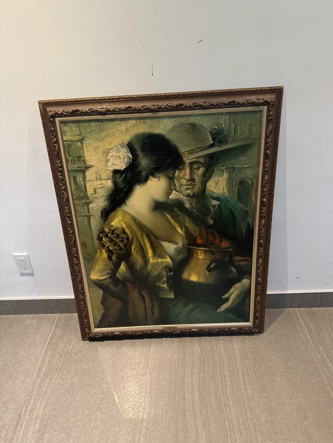 Framed Vintage Painting of a Couple