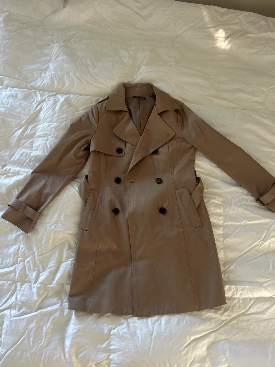 Women's Tan Double-Breasted Trench Coat
