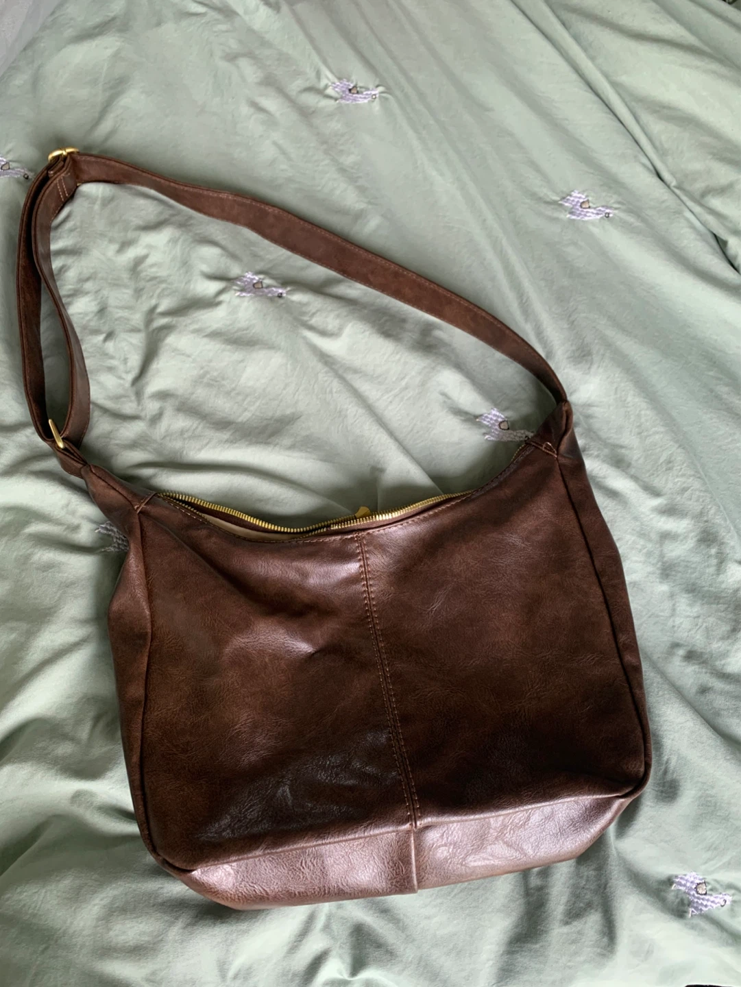 Brown Faux Leather Crossbody Bag
