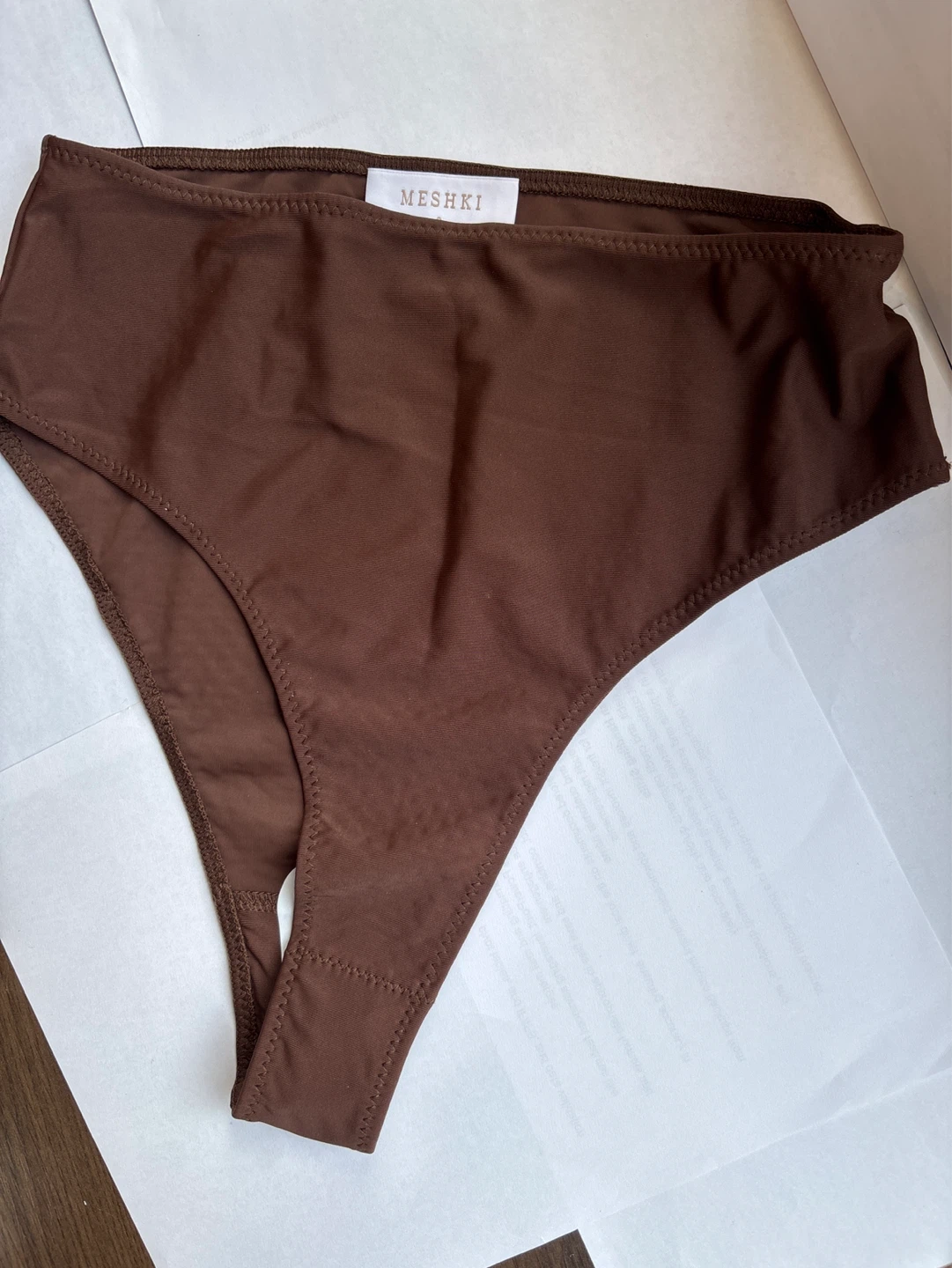 Meshki High Waisted Bikini Bottoms Brown Size S