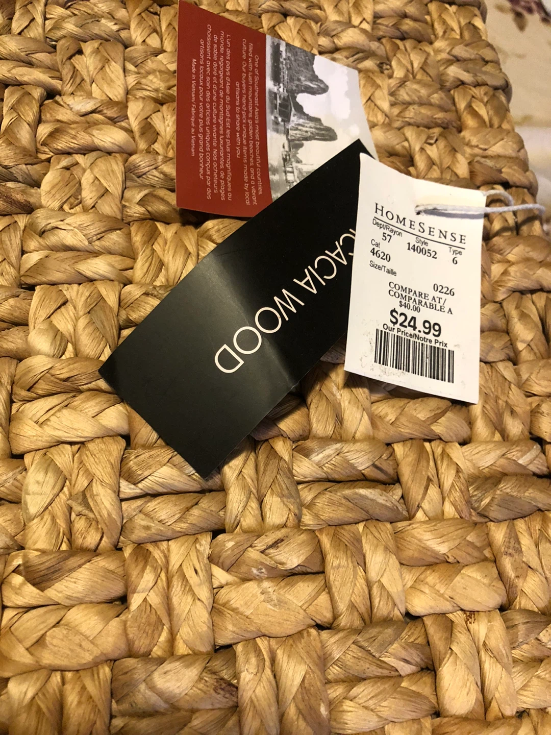 NEW Footstool HOMESENSE Acacia Wood Woven Rattan Stool - photo 3