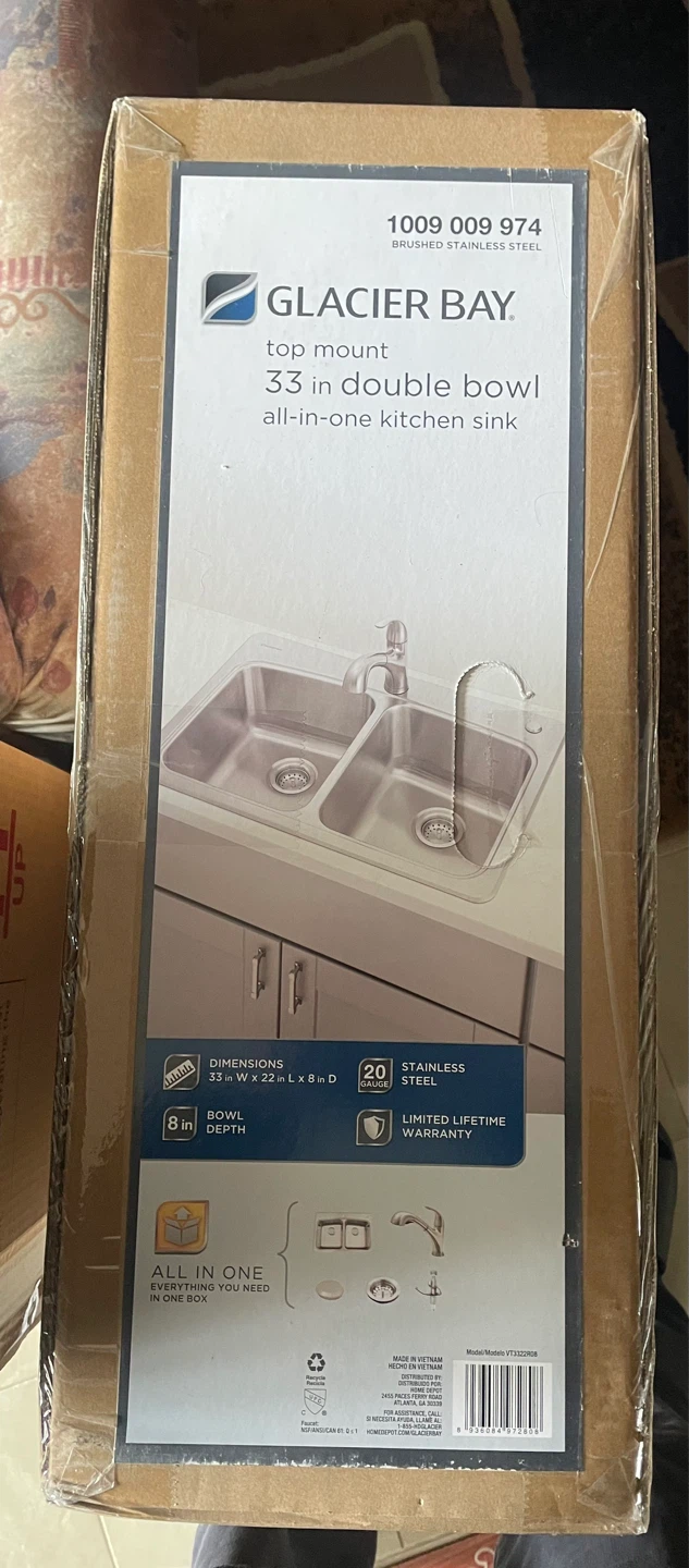 Glacier Bay 33 in. Double Bowl Top Mount Kitchen Sink