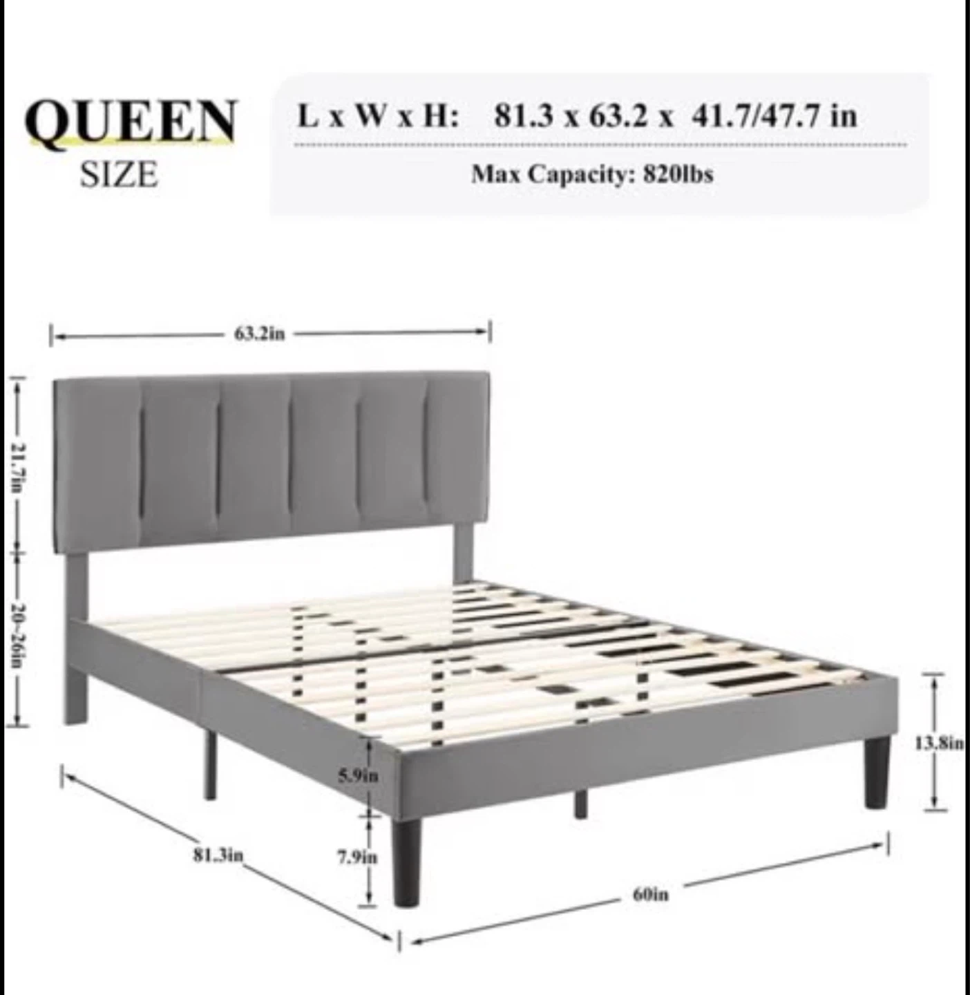 Queen Size Upholstered Bed Frame – Like New ✨ - photo 4