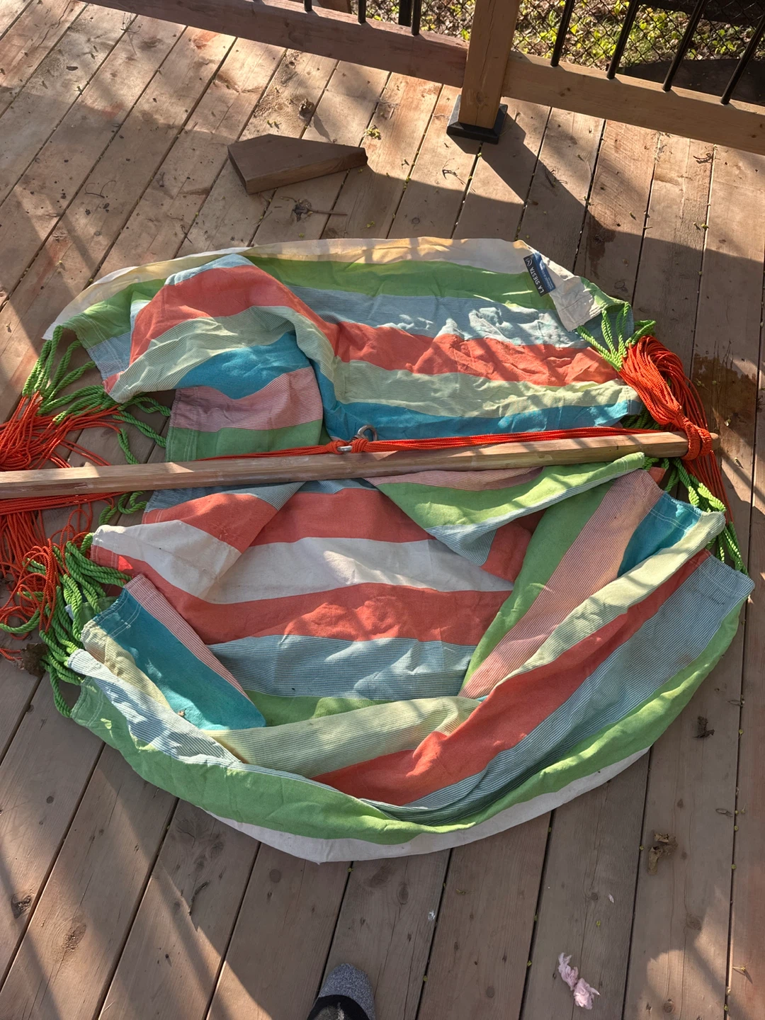 Striped Hammock with Wooden Spreader Bar