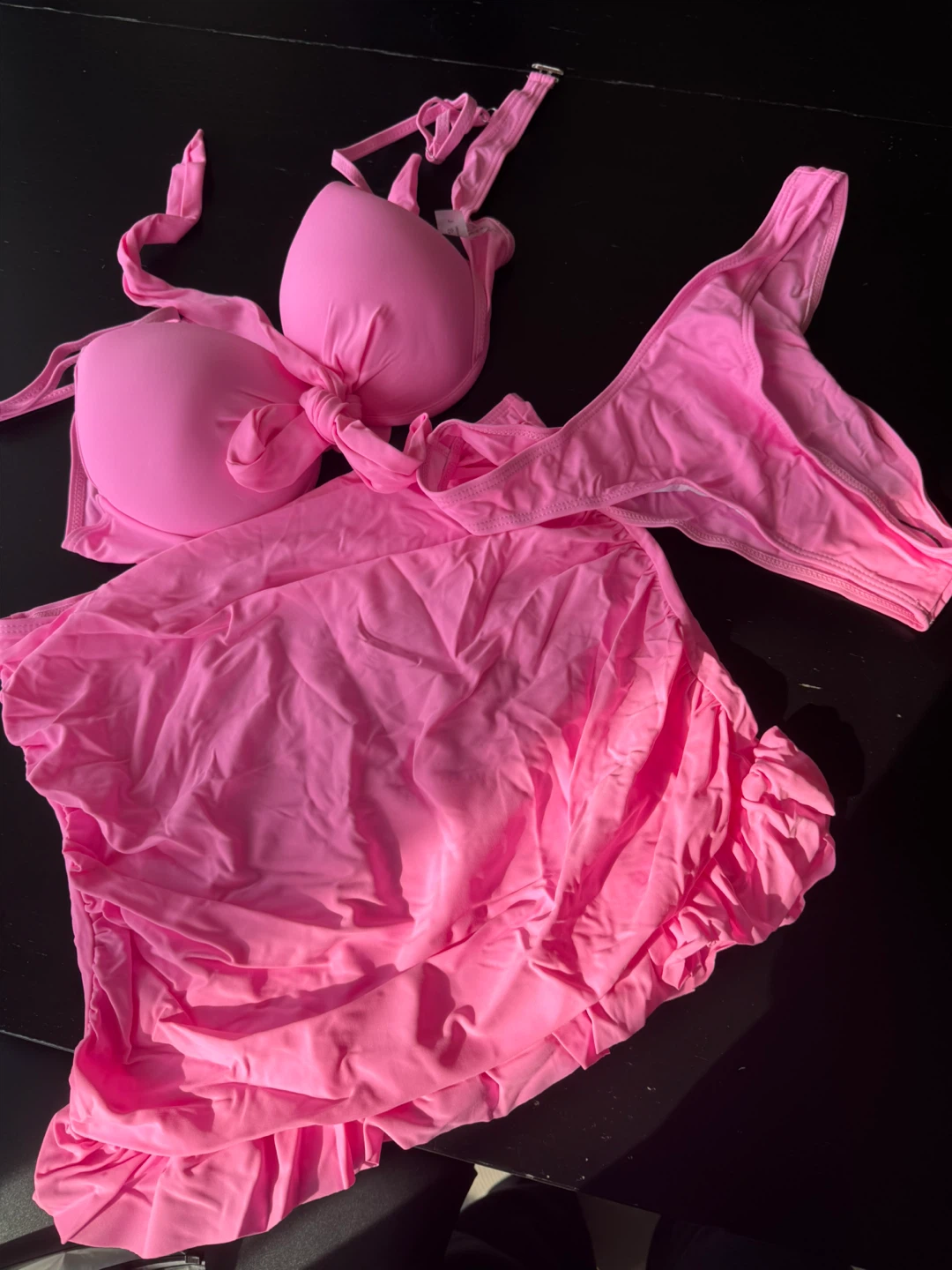Pink Ruched Bikini Skirt Set