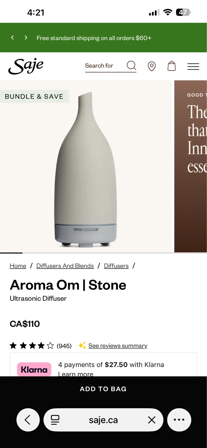 Saje Aroma Om Ultrasonic Diffuser - Stone