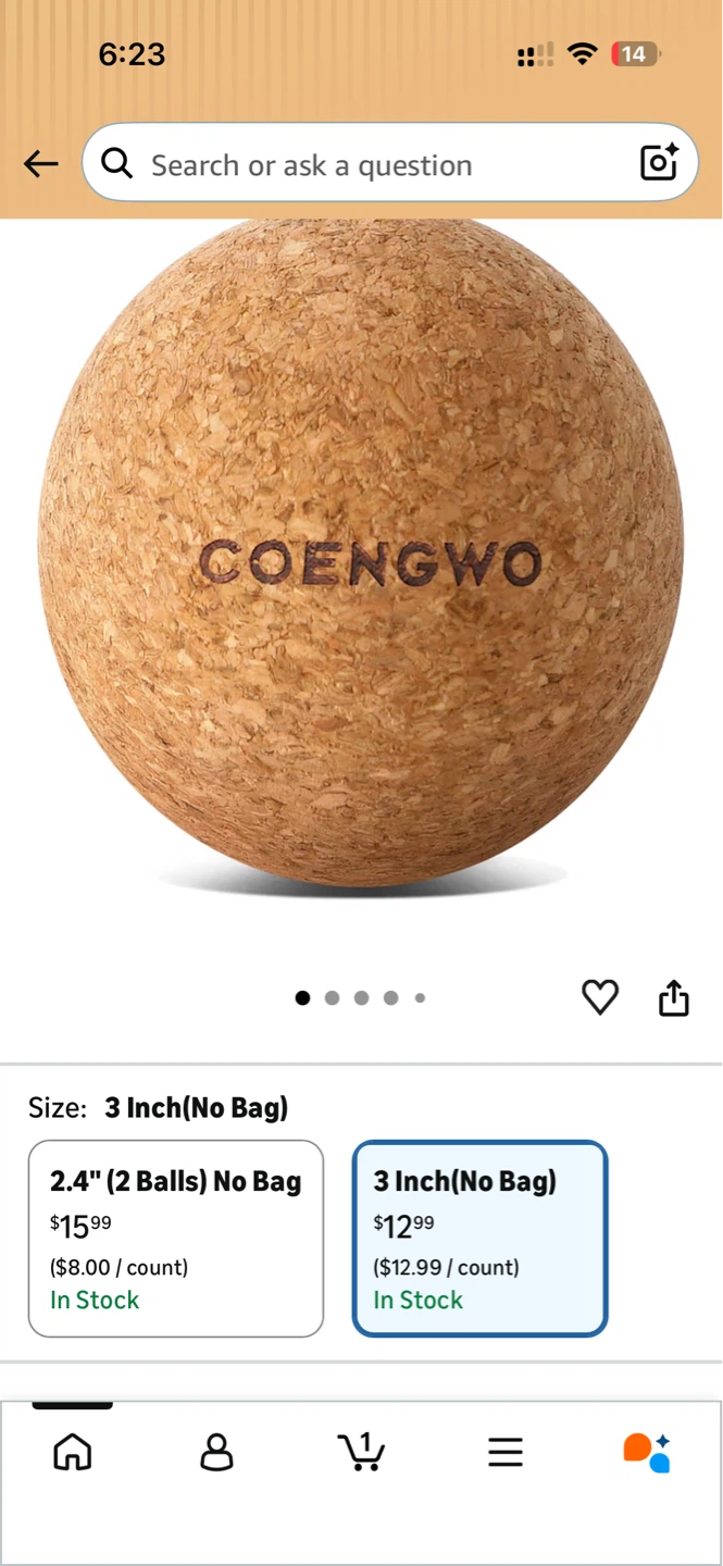 COENGWO Cork Massage Ball - 2.4 Inch